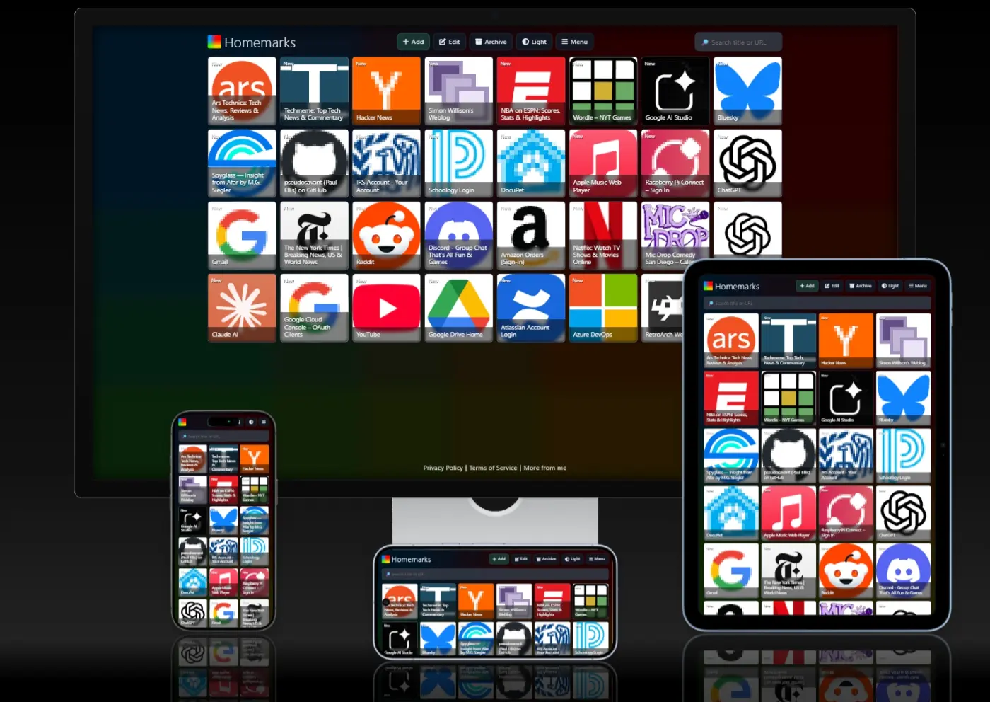 Preview of Homemarks across desktop, tablet, and phone layouts.